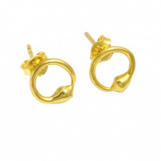 925 Sterling Silver Plain Handmade Designer Gold Plated Stud Earrings