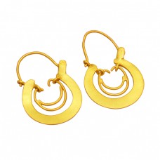 Handcrafted Designer Plain 925 Sterling Silver Gold Plated Hoop Earrings