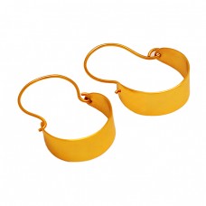 Handcrafted Designer Plain 925 Sterling Silver Gold Plated Hoop Earrings