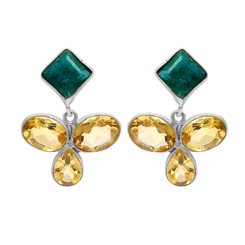 925 Sterling Silver Emerald Cubic Zirconia Gemstone Gold Plated Stud Earrings