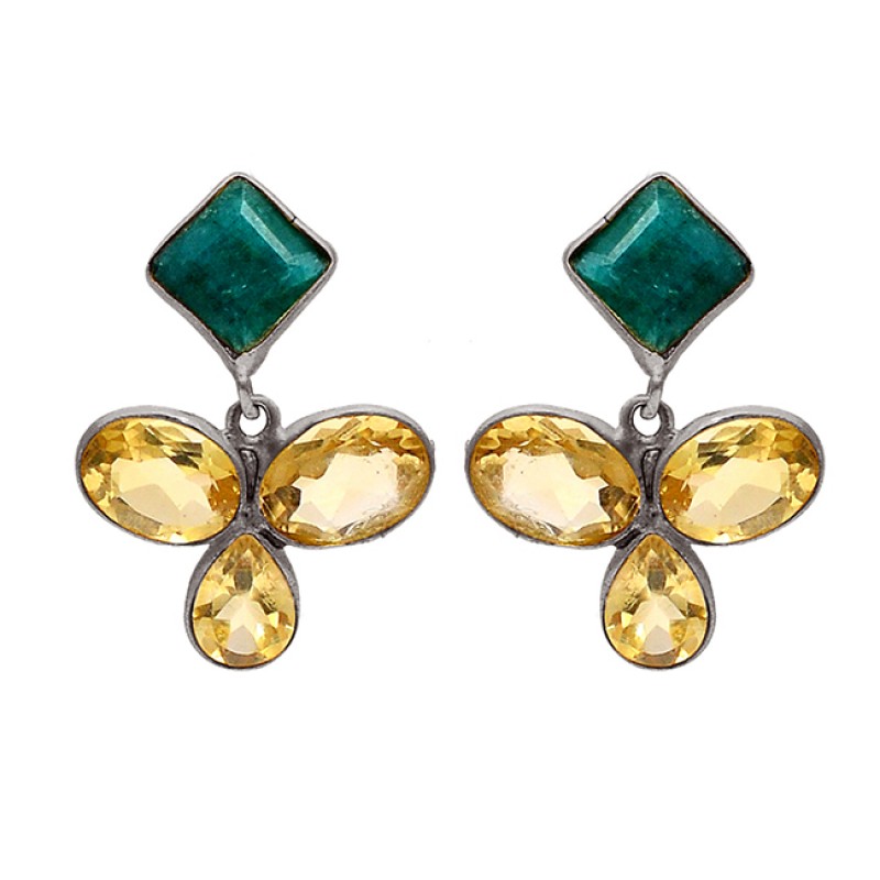 925 Sterling Silver Emerald Cubic Zirconia Gemstone Gold Plated Stud Earrings
