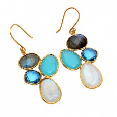 Labradorite Topaz Chalcedony Moonstone 925 Sterling Silver Gold Plated Earrings