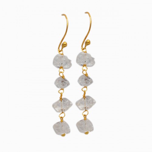 925 Sterling Silver Herkimer Diamond Gemstone Gold Plated Dangle Earrings