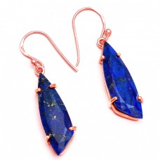 Fancy Shape Lapis Lazuli Gemstone 925 Sterling Silver Handmade Earrings