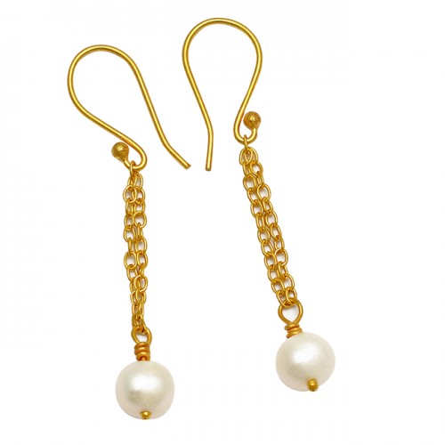 Cabochon Round Balls Gemstone Handmade Hanging Chain Dangle Earrings