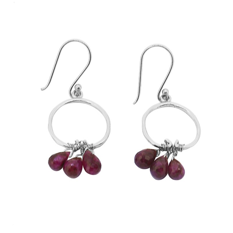 Faceted Pear Drops Ruby Gemstone 925 Sterling Silver Gold Plated Dangle Earrings