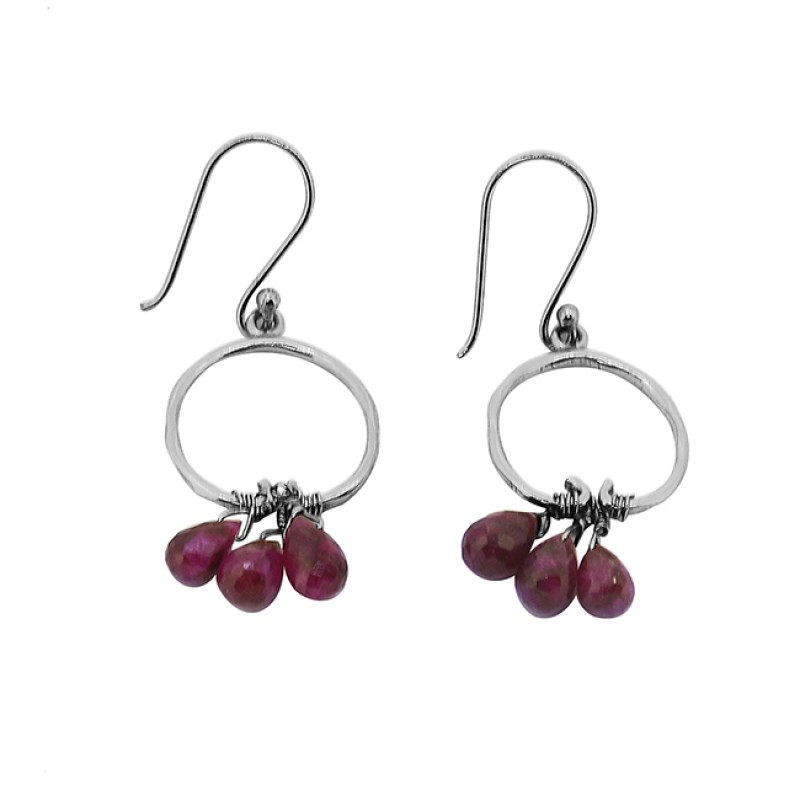 Faceted Pear Drops Ruby Gemstone 925 Sterling Silver Gold Plated Dangle Earrings