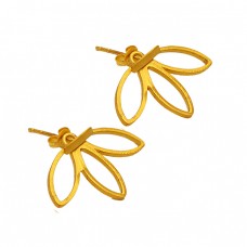 Flower Shape Designer Plain 925 Sterling Silver Gold Plated Stud Earrings