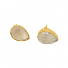 Rose Quartz Pear Shape Gemstone 925 Sterling Silver Gold Plated Stud Earrings