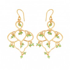 Faceted Rondelle Beads Peridot Gemstone 925 Sterling Silver Gold Plated Dangle Earrings