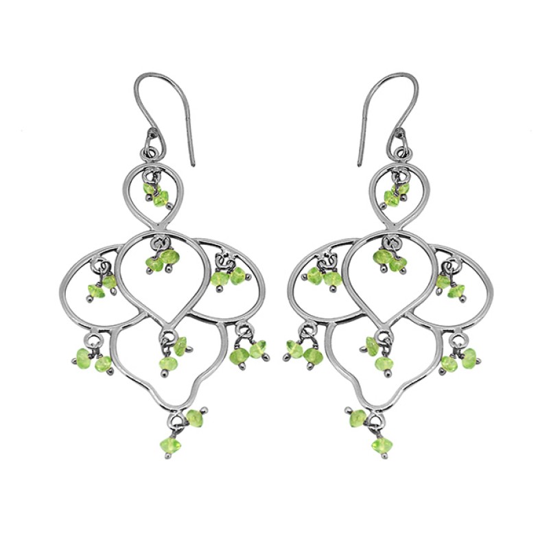 Faceted Rondelle Beads Peridot Gemstone 925 Sterling Silver Gold Plated Dangle Earrings