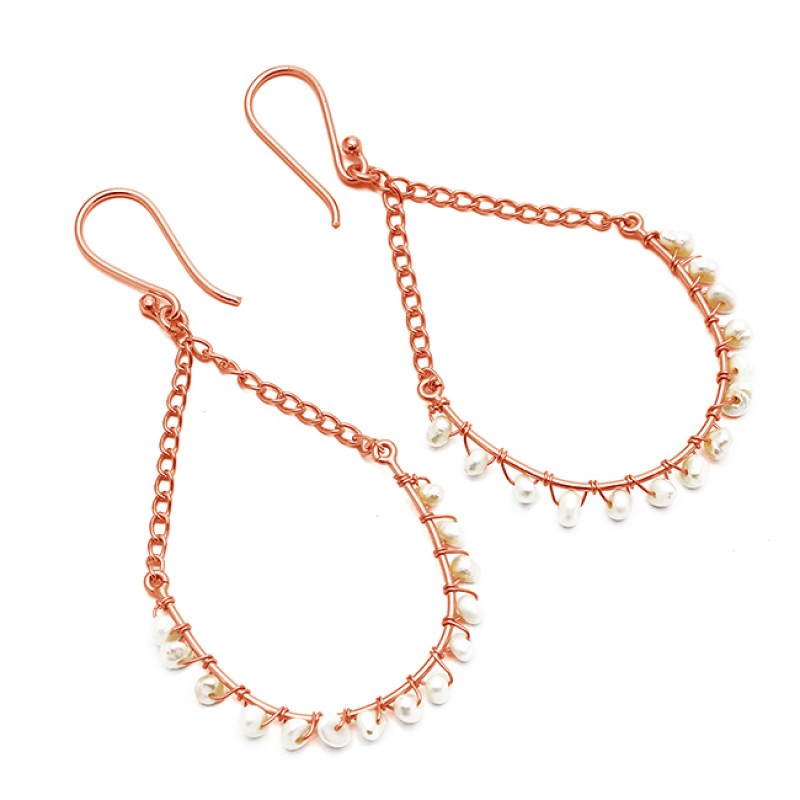 Designer Roundel Beads Pearl Gemstone Hanging Chain 925 Silver Gold Plated Dangle Earrrings