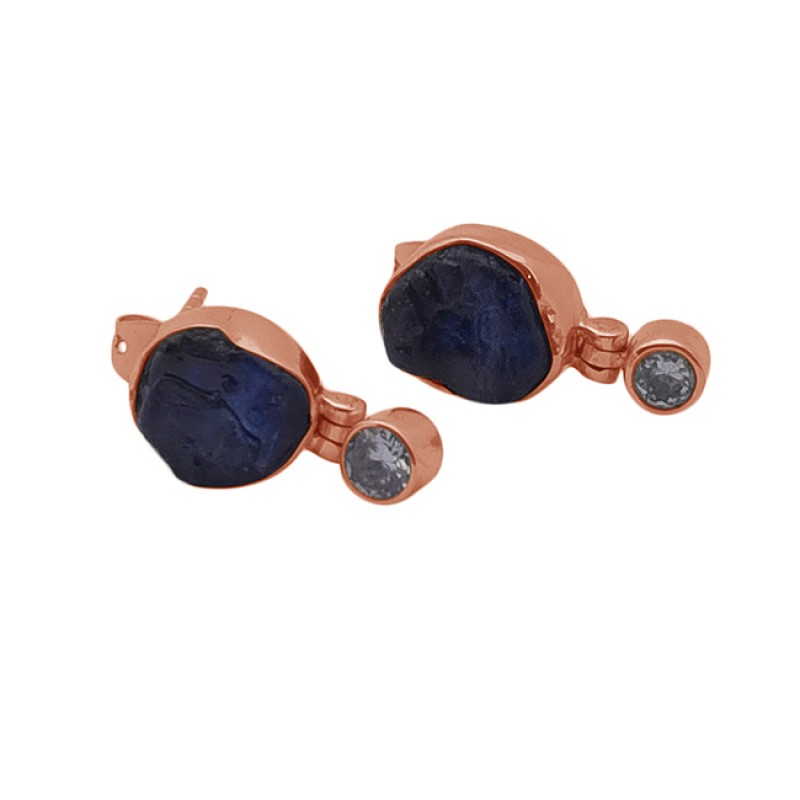 Sapphire Cz Gemstone 925 Sterling Silver Jewelry Gold Plated Stud Earrings