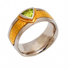 Peridot Triangle Shape Gemstone 925 Sterling Silver Gold Plated Ring Jewelry