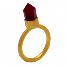 Pencil Shape Ruby Gemstone 925 Sterling Silver Gold Plated Designer Ring