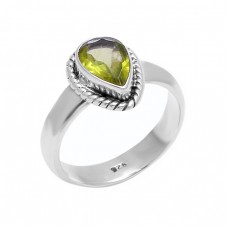 Faceted Pear Shape Peridot Gemstone 925 Sterling Silver Black Oxidized Ring