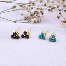 Tiny Gold Studs, Three Turquoise Stud Earrings, Minimalist stud earrings, Silver Tiny Studs, Dainty Stud Earrings, Everyday Jewelry