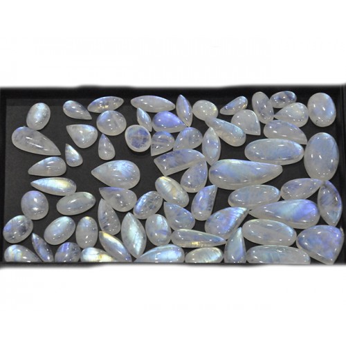 Loose Nice Blue Fire Rainbow Moonstone Cabochon Gemstone Mix Shape Size For Jewelry