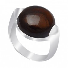 Cabochon Round Shape Smoky Quartz Gemstone 925 Sterling Silver Ring Jewelry