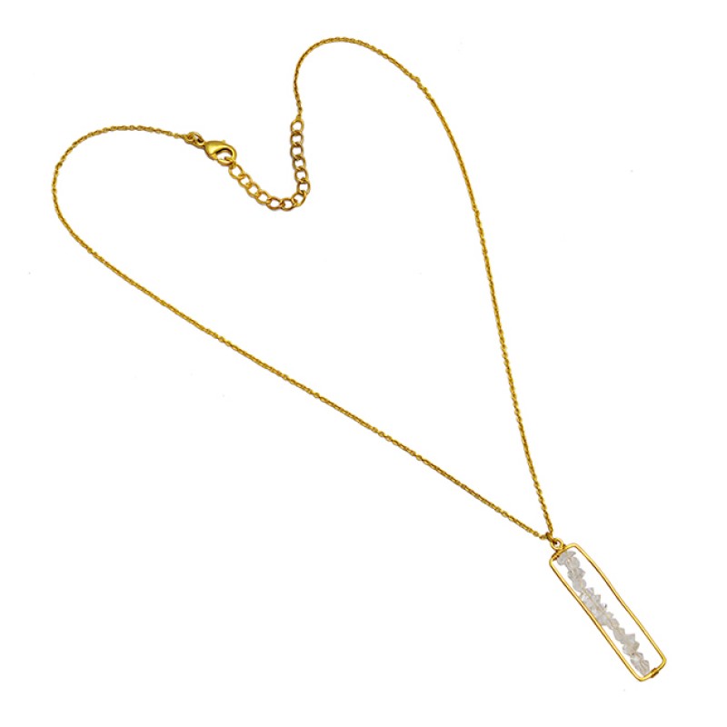 
									Roundel Beads Shape Rainbow Moonstone 925 Sterling Silver Gold Plated Necklace : Price $19.50