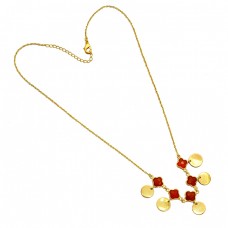 925 Sterling Silver Carved Flower Shape Carnelian Gemstone Gold Plated Necklace