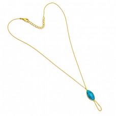 925 Sterling Silver Marquise Shape Turquoise Gemstone Gold Plated Chain Necklace