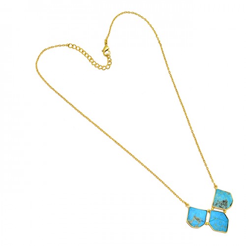 925 Sterling Silver Fancy Shape Turquoise Gemstone Gold Plated Designer Necklace