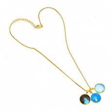 Round Shape Multi Color Gemstone 925 Sterling Silver Gold Plated Necklace Jewelry