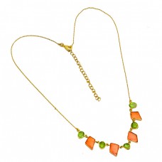 Carnelian Peridot Fancy Shape Gemstone 925 Sterling Silver Gold Plated Necklace