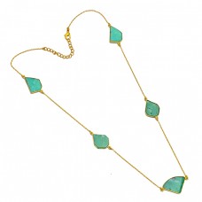 Natural Chrysophrase Fancy Shape Gemstone 925 Sterling Silver Gold Plated Necklace : Price $24.50