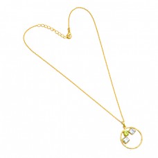 Blue Topaz Peridot Gemstone 925 Sterling Silver Gold Plated Handmade Necklace 