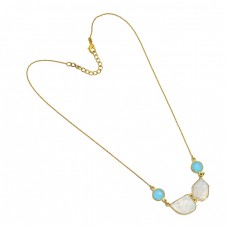 Chalcedony Moonstone 925 Sterling Silver Gold Plated Handcrafted Designer Necklace