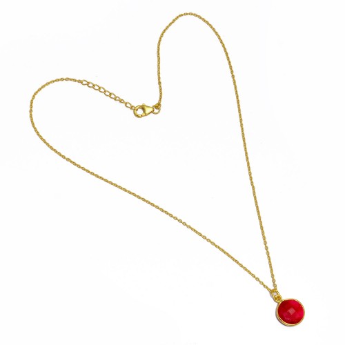 Round Shape Ruby Gemstone 925 Sterling Silver Gold Plated Necklace Jewelry