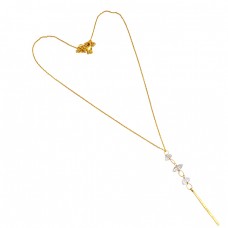 Handcrafted Designer Herkimer Diamond Rough Gemstone 925 Silver Gold Plated Necklace