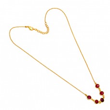 Round Shape Garnet Gemstone 925 Sterling Silver Gold Plated Handmade Necklace