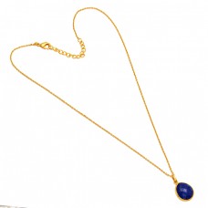 Oval Shape Lapis Lazuli Gemstone 925 Sterling Silver Gold Plated Handmade Necklace
