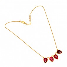 Latest Designer Pear Shape Ruby Gemstone 925 Sterling Silver Gold Plated Necklace