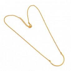 Handmade Designer Plain Stylish 925 Sterling Silver Gold Plated Necklace Jewelry