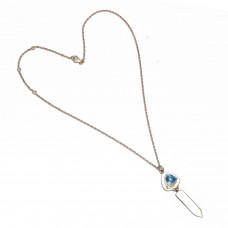 925 Sterling Silver Blue Topaz Triangle Shape Gemstone Designer Necklace Jewelry