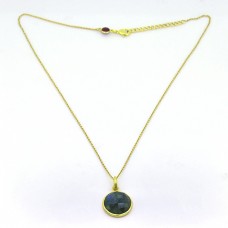 Round Shape Labradorite Gemstone 925 Sterling Silver Gold Plated Designer Necklace