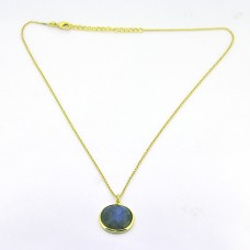 Labradorite Round Shape Gemstone 925 Sterling Silver Gold Plated Designer Necklace