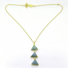 Triangle Shape Labradorite Gesmtone 925 Sterling Silver Gold Plated Handmade Necklace