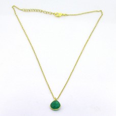 925 Sterling Silver Pear Shape Green Onyx  Gemstone Gold Plated Necklace Jewelry 