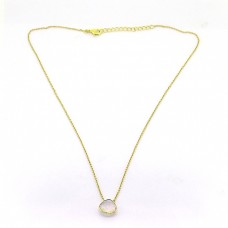Rose Quartz Pear Shape Gemstone 925 Sterling Silver Gold Plated Designer Necklace