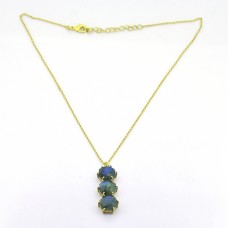 Round Shape Labradorite Gemstone 925 Sterling Silver Gold Plated Designer Necklace