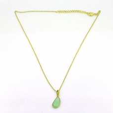 925 Sterling Silver Prehnite Chalcedony Fancy Shape Gemstone Gold Plated Necklace