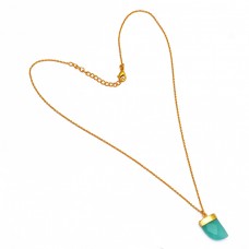 Fancy Shape Aqua Color Chalcedony Gemstone 925 Sterling Silver Gold Plated Necklace