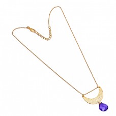 Heart Shape Amethyst Gemstone 925 Sterling Silver Gold Plated Designer Necklace Jewelry