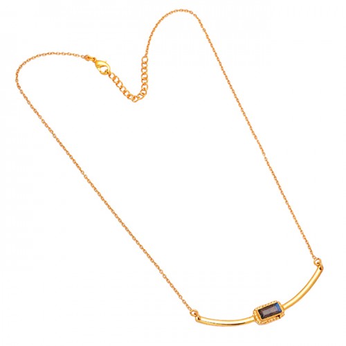 Labradorite Rectangle Shape Gemstone 925 Sterling Silver Gold Plated Designer Necklace