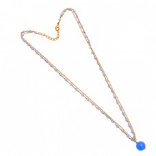 Blue Chalcedony Roundel Balls Shape Gemstone 925 Sterling Silver Gold Plated Necklace